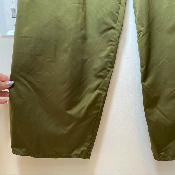 MILLY Kori Paperbag Gathered Waist Wide-Leg Satin Trouser Pants Olive Green M - Picture 10 of 13